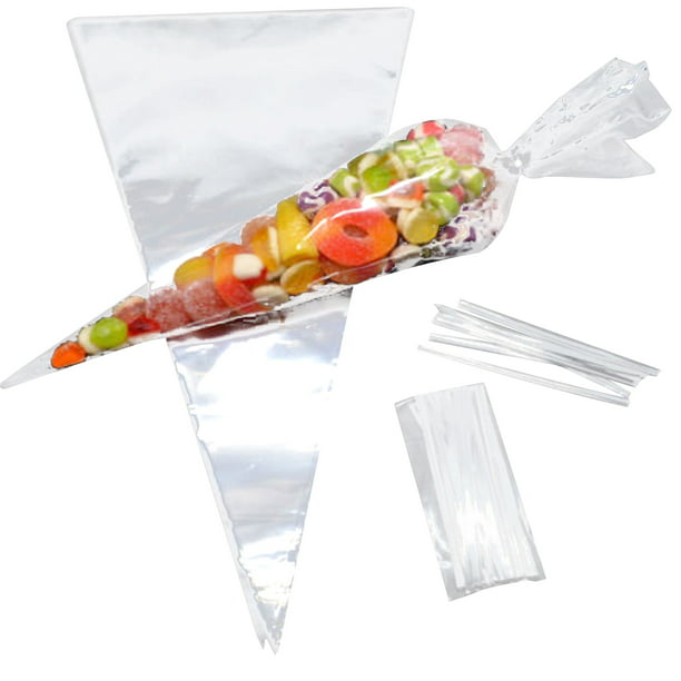 100pcs Plastic Cone Pouch Party Cone Bags Cellophane Sweets Candy Bag Halloween